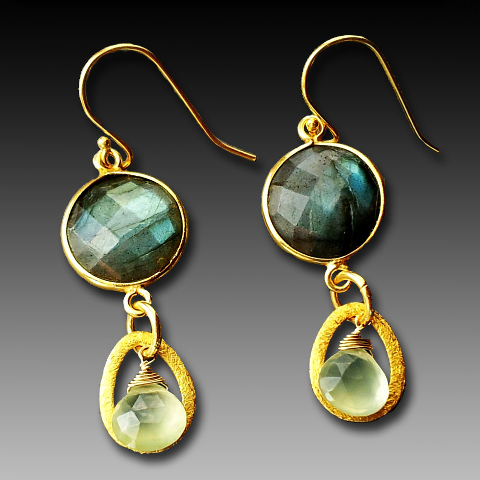 Labradorite Bezel Green Prehnite Earrings | Jewelry by Renata